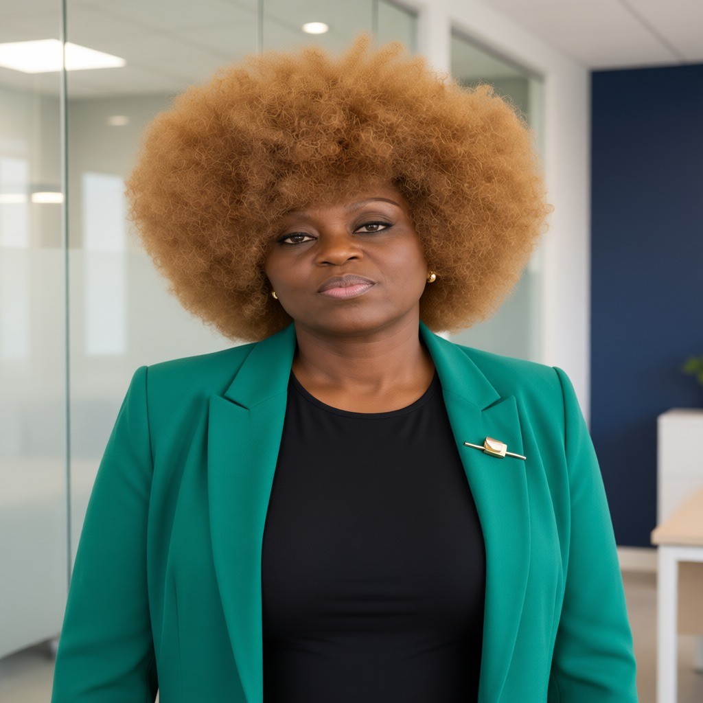 Ronke Jegede, Founder of Cardinal AI Systems, in a boardroom advisory setting, London